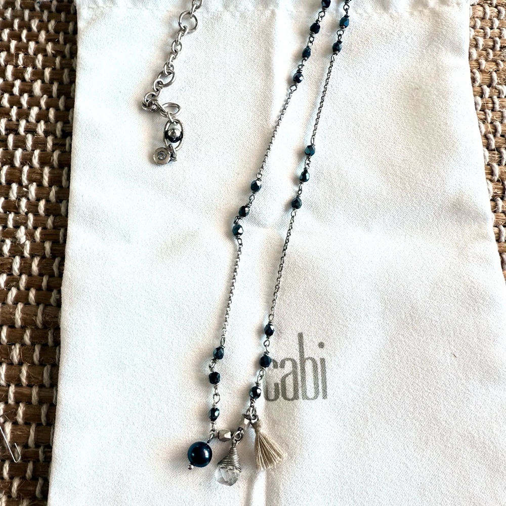 CABI JET NECKLACE #2163 Silver w/Jet Stones, Charm & Tassle - Picture 2 of 5